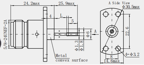 N Series Female Flange PCB Mount RF Connector With Long Pin Contact