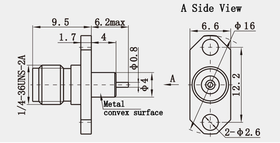 Brass K2.92mm Female 2-hole Flange RF Coaxial Connector with Micro-strip