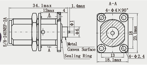 N 4-hole Flange Bulkhead Nickel Plated RF Coaxial Connector With Microstrip