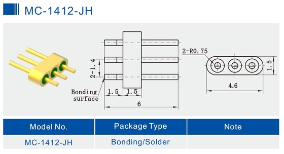 3 Pins Hermetic DC Multi Pin Header Connector Gold Wire Bonding Surface MC-1412-JH