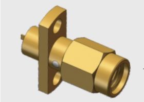 18GHz 2 Hole Flange Mount Koperen legering Goud bekleding SSMA RF Connector Mannelijke stekker met metalen convexe oppervlak en schroef mouw / vat voor telecommunicatie